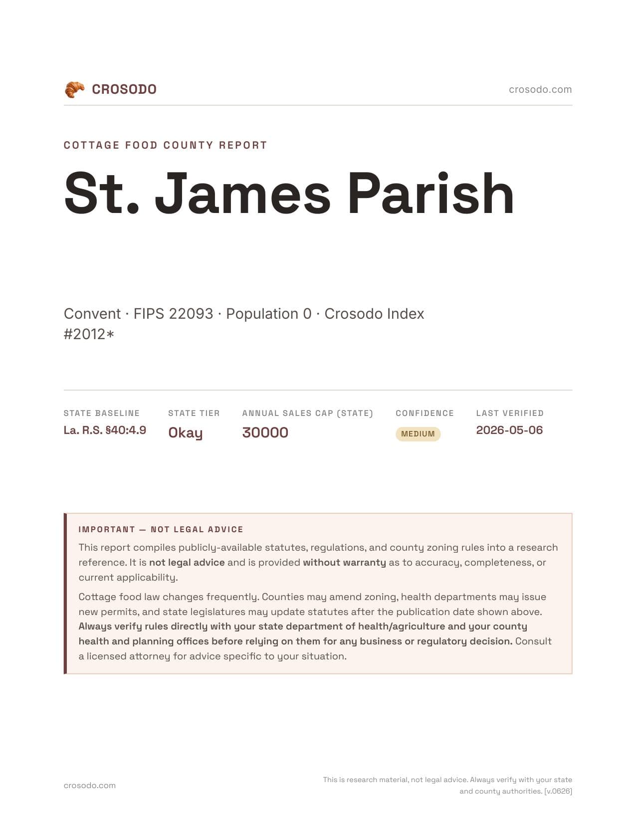 Cover of St. James Parish county cottage food report