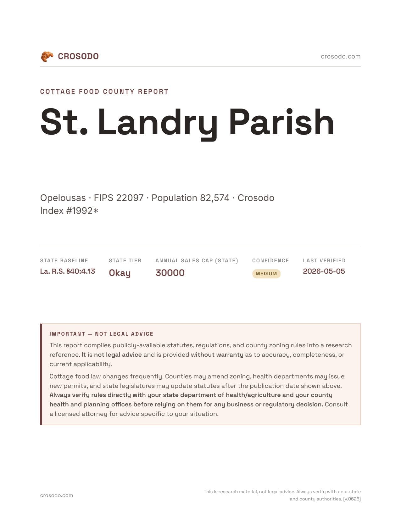 Cover of St. Landry Parish county cottage food report