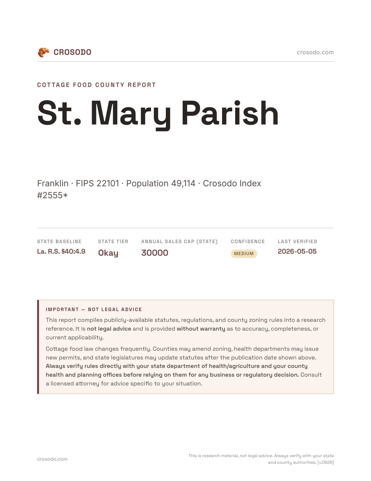Cover of St. Mary Parish county cottage food report
