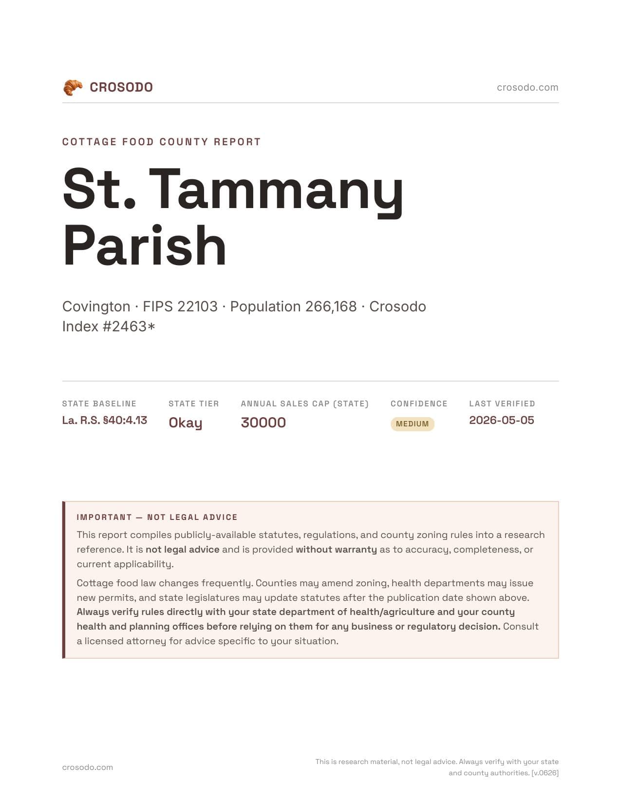 Cover of St. Tammany Parish county cottage food report