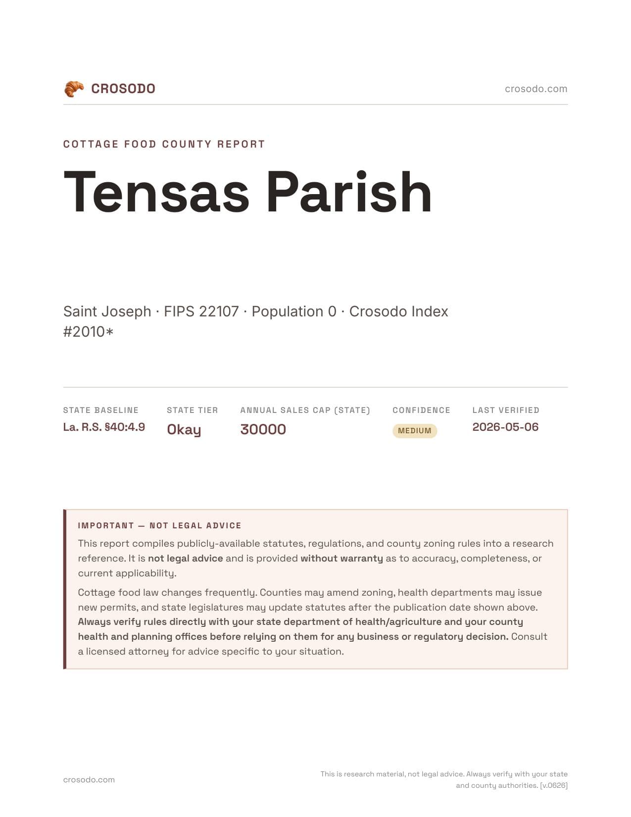 Cover of Tensas Parish county cottage food report