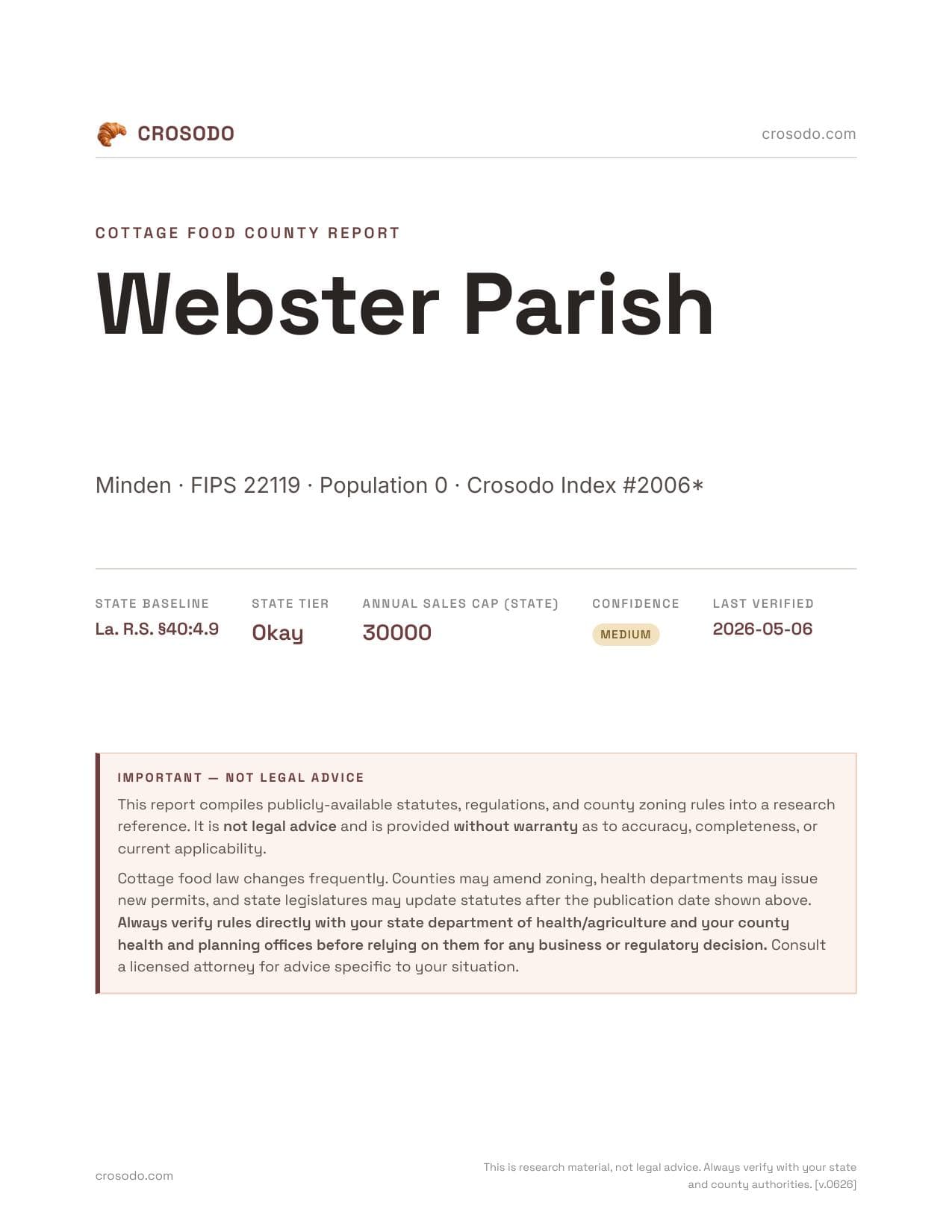 Cover of Webster Parish county cottage food report
