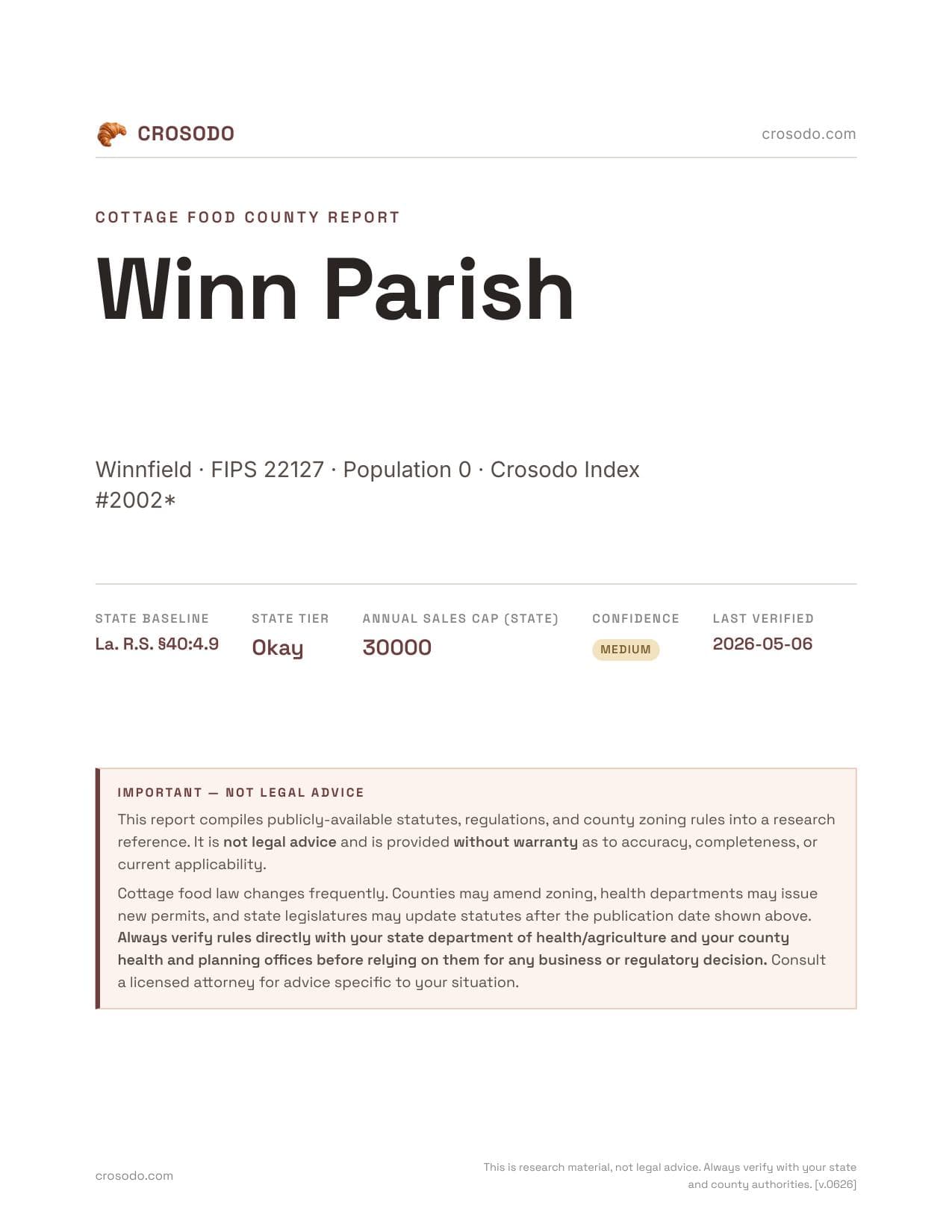 Cover of Winn Parish county cottage food report