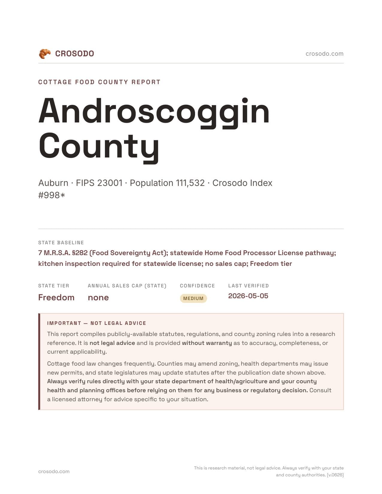 Cover of Androscoggin County county cottage food report