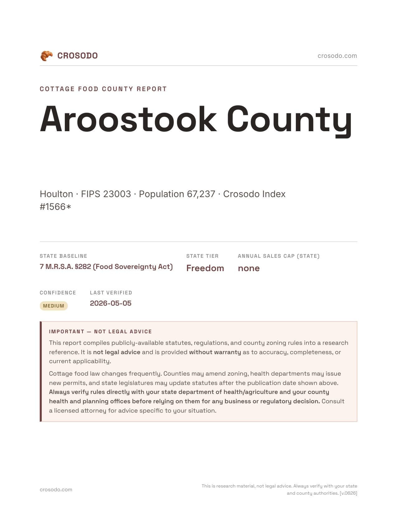 Cover of Aroostook County county cottage food report