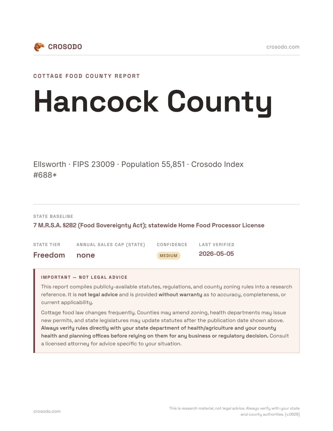 Cover of Hancock County county cottage food report