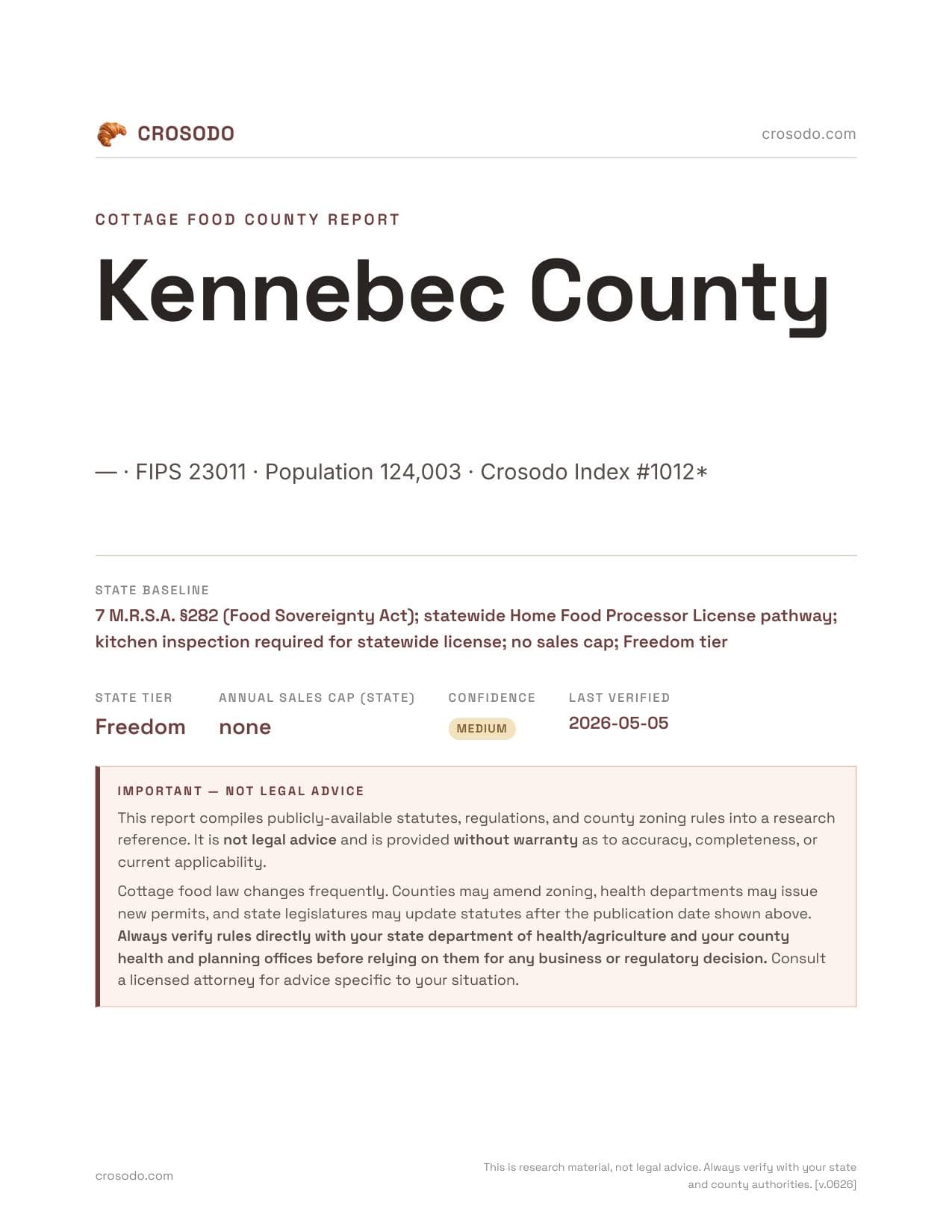 Cover of Kennebec County county cottage food report