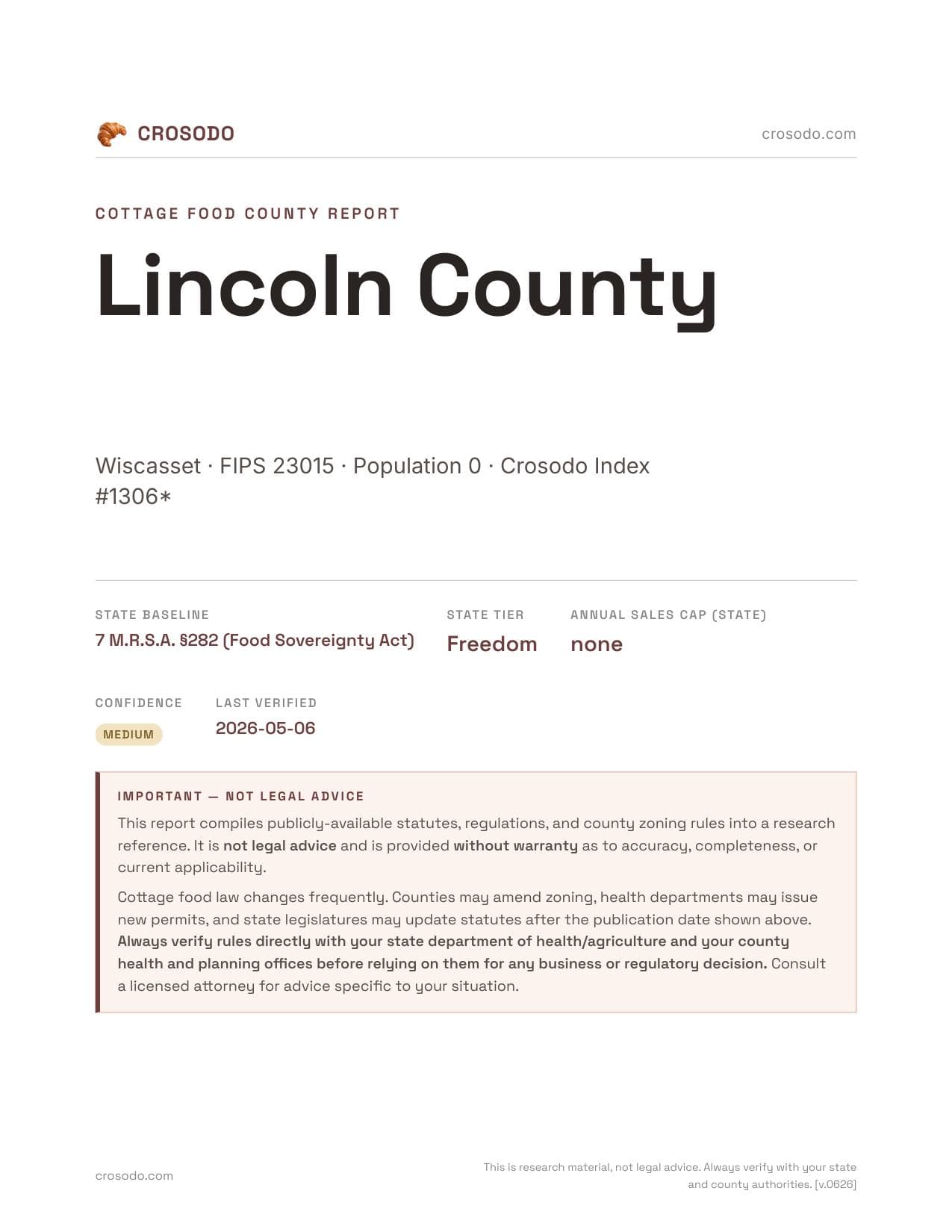 Cover of Lincoln County county cottage food report