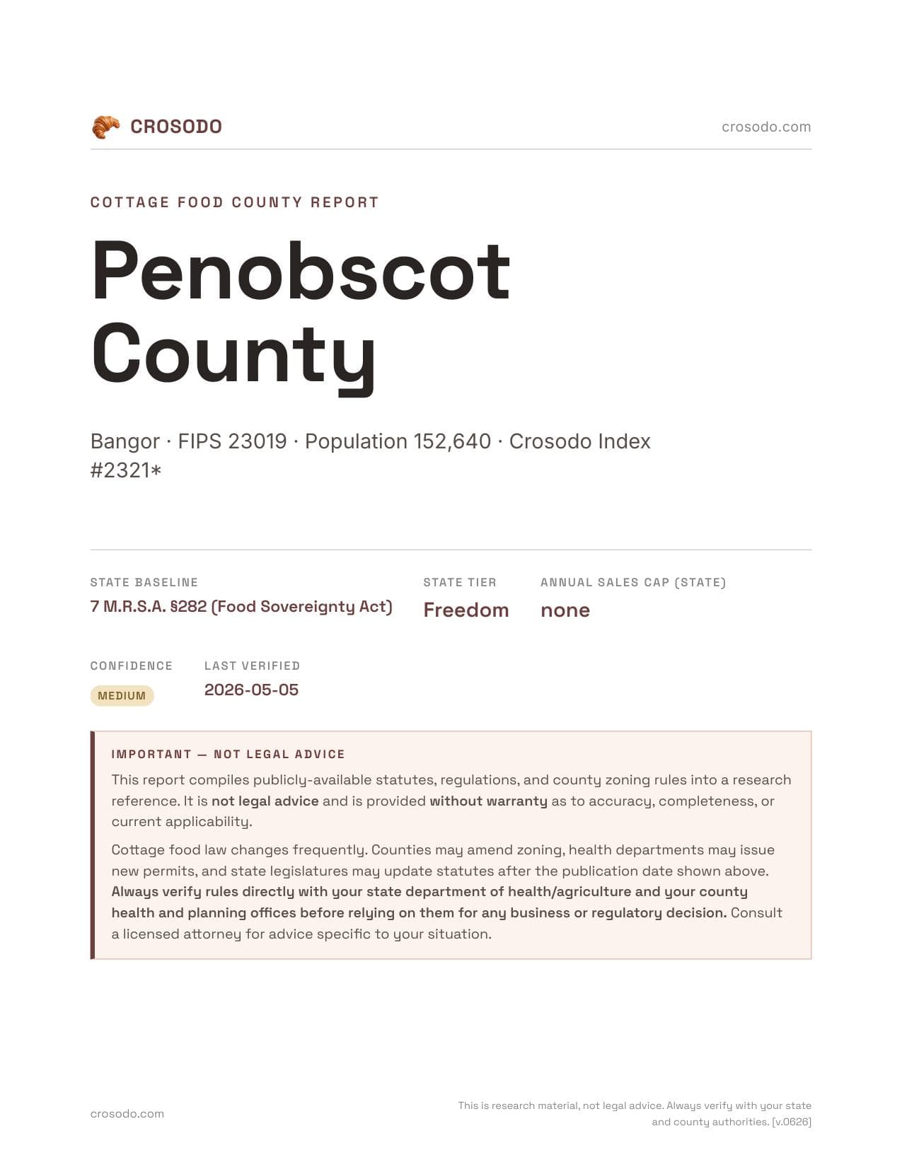 Cover of Penobscot County county cottage food report