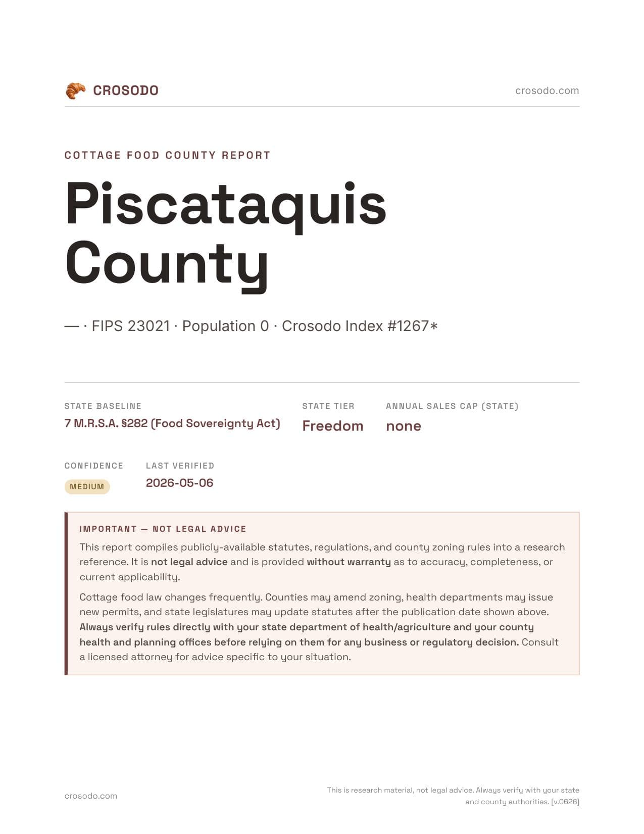 Cover of Piscataquis County county cottage food report