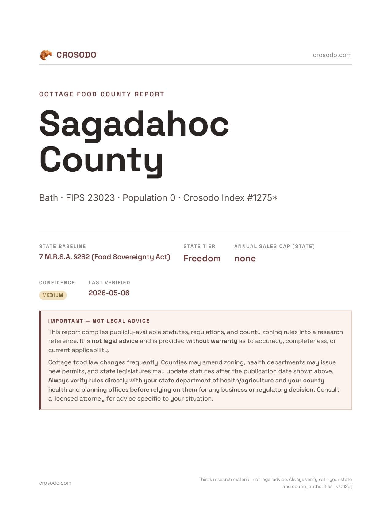 Cover of Sagadahoc County county cottage food report