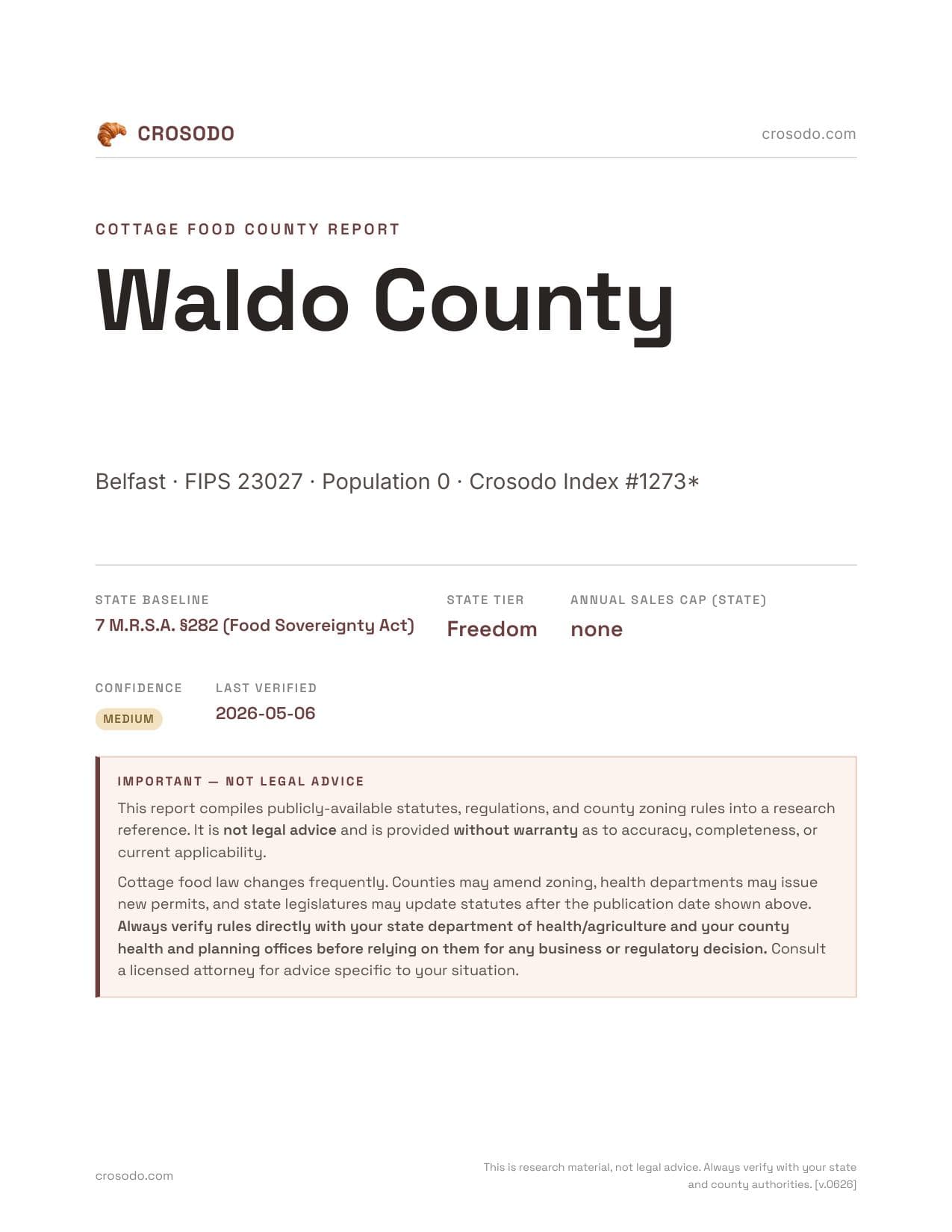 Cover of Waldo County county cottage food report