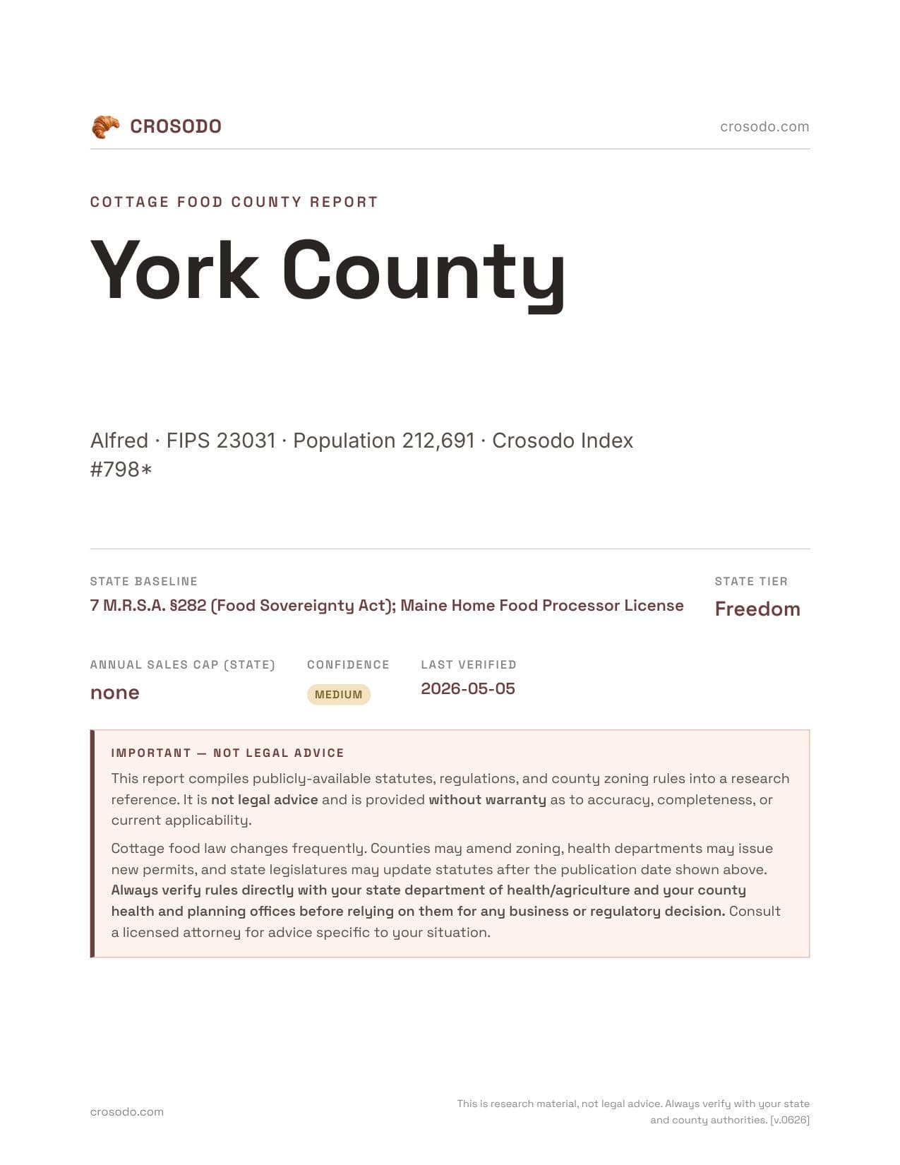 Cover of York County county cottage food report