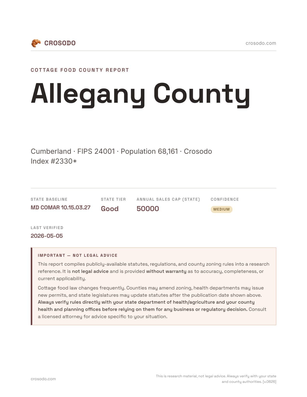 Cover of Allegany County county cottage food report