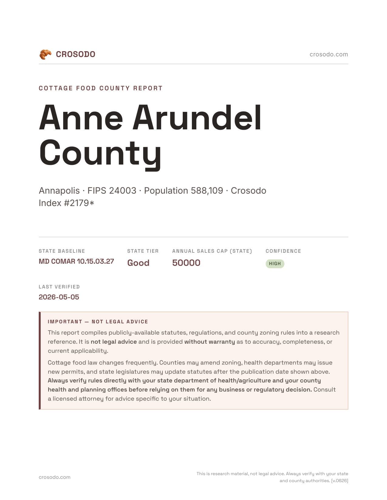 Cover of Anne Arundel County county cottage food report