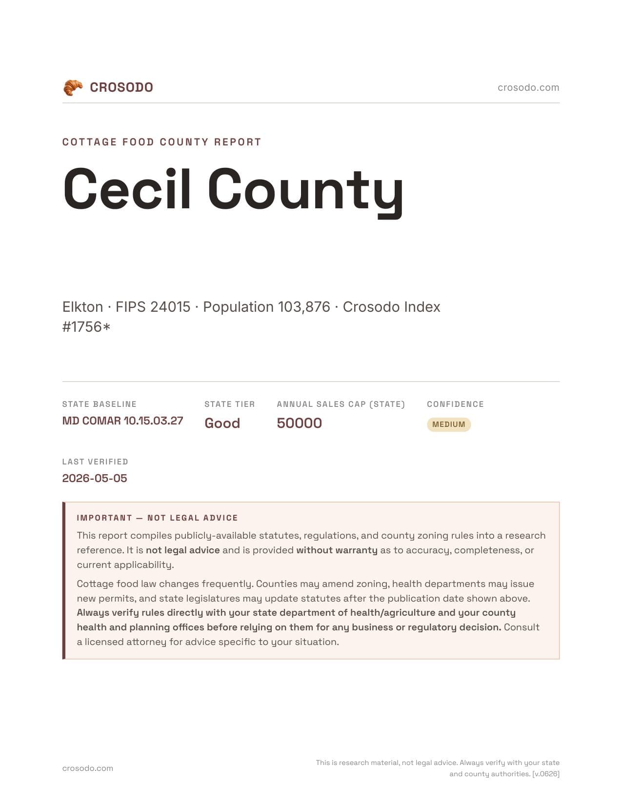 Cover of Cecil County county cottage food report