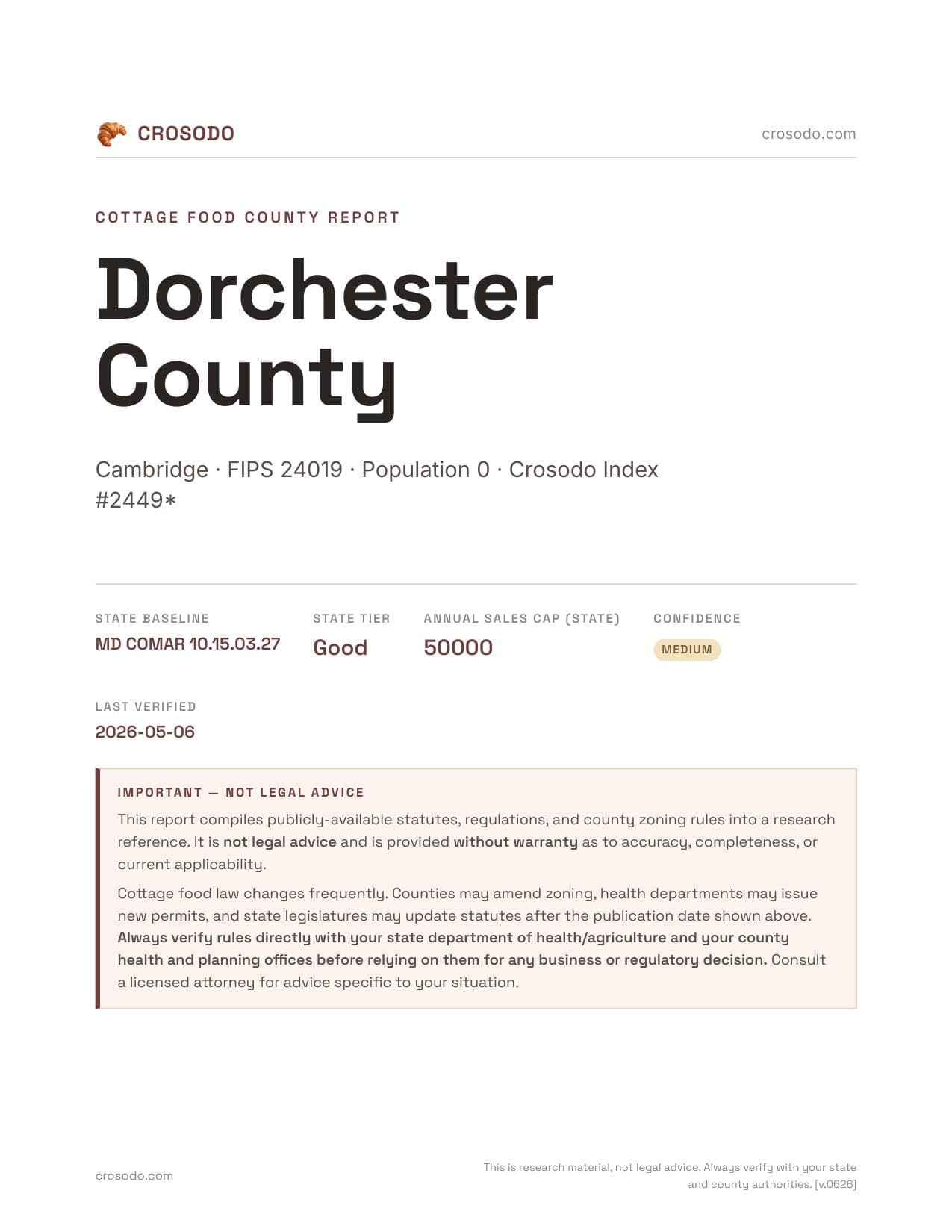Cover of Dorchester County county cottage food report
