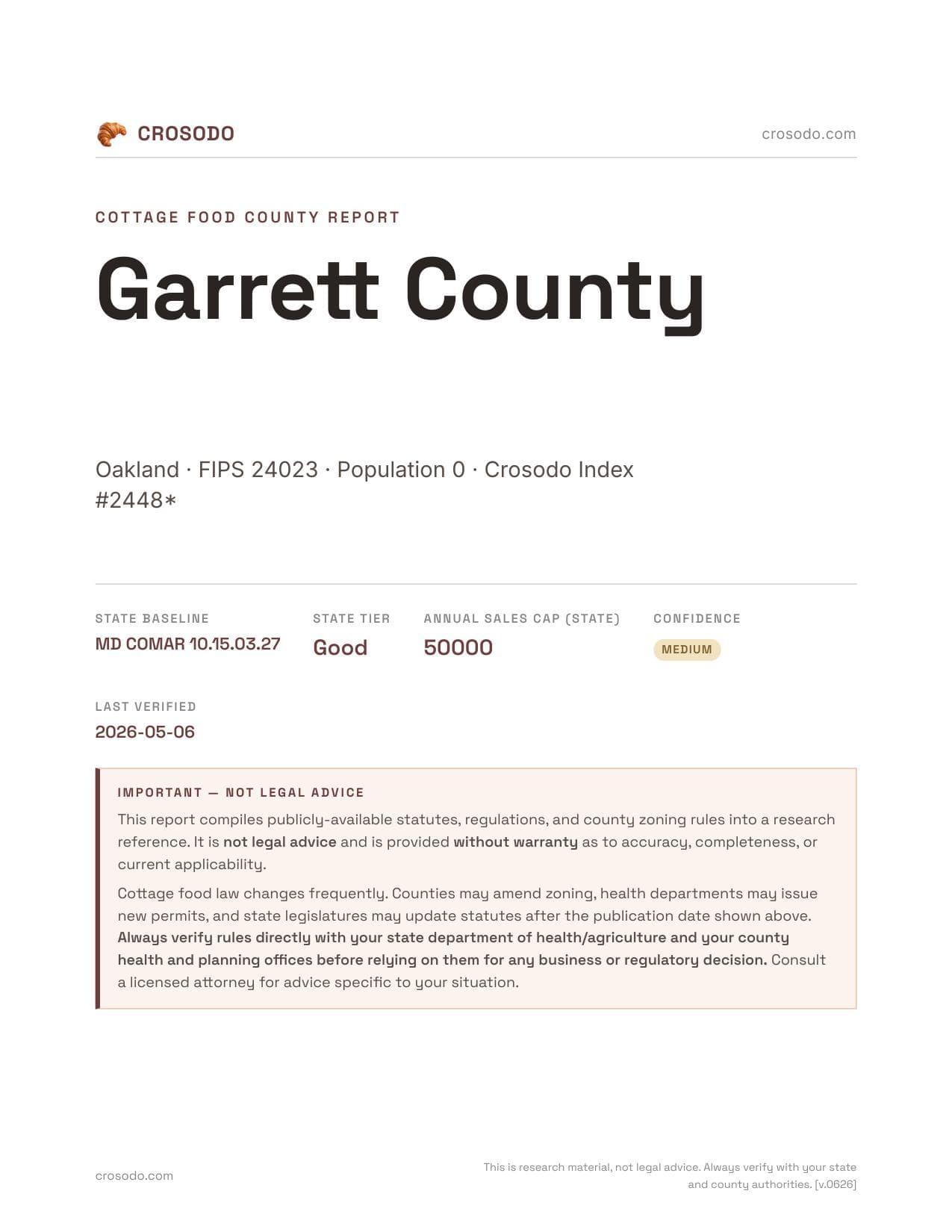 Cover of Garrett County county cottage food report