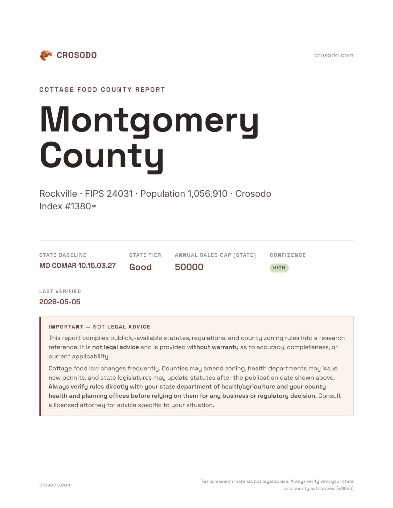 Cover of Montgomery County county cottage food report