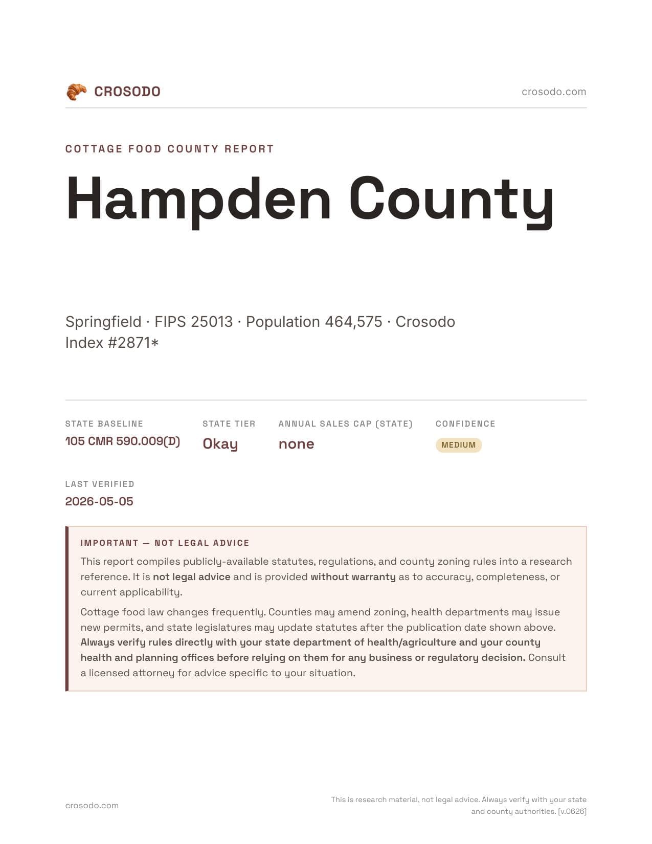 Cover of Hampden County county cottage food report