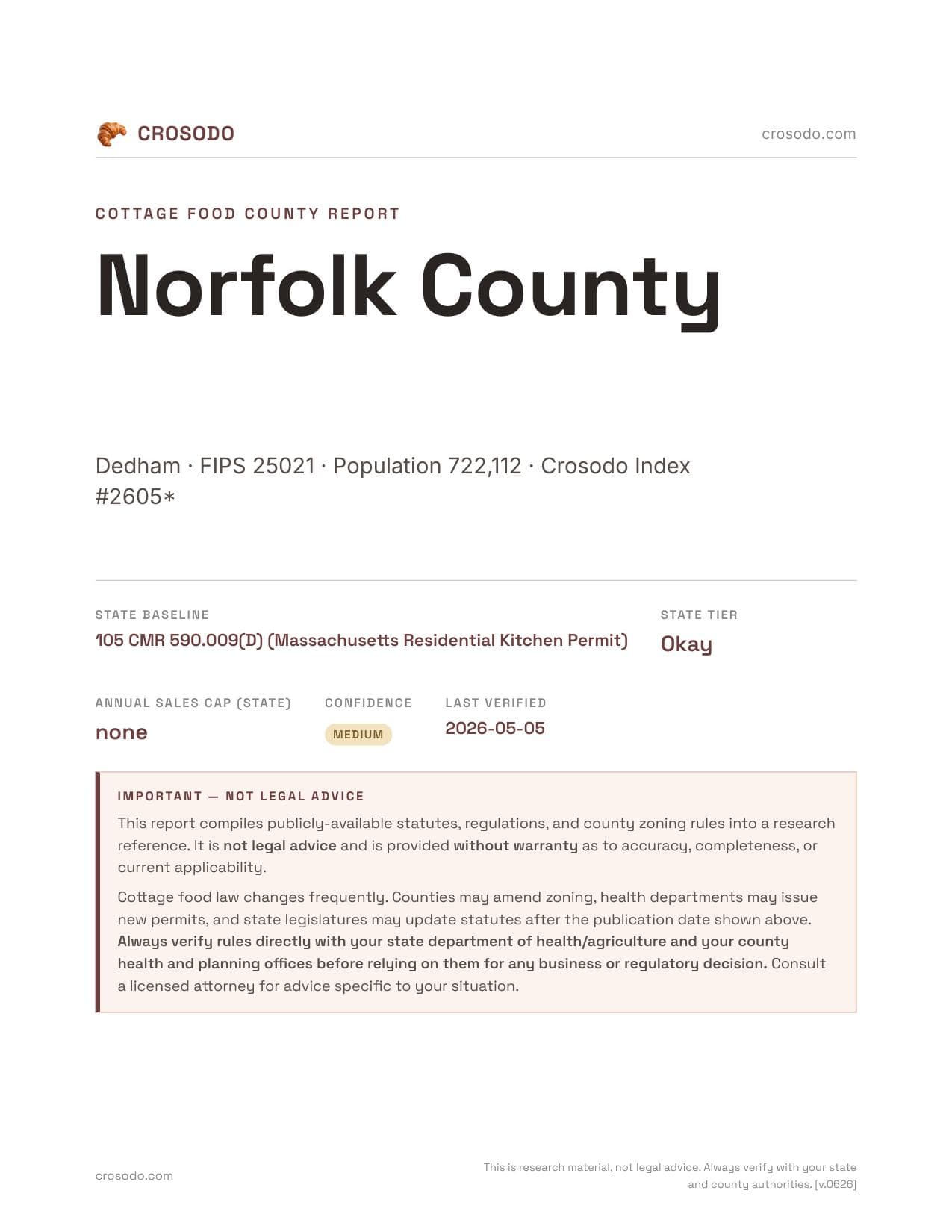 Cover of Norfolk County county cottage food report