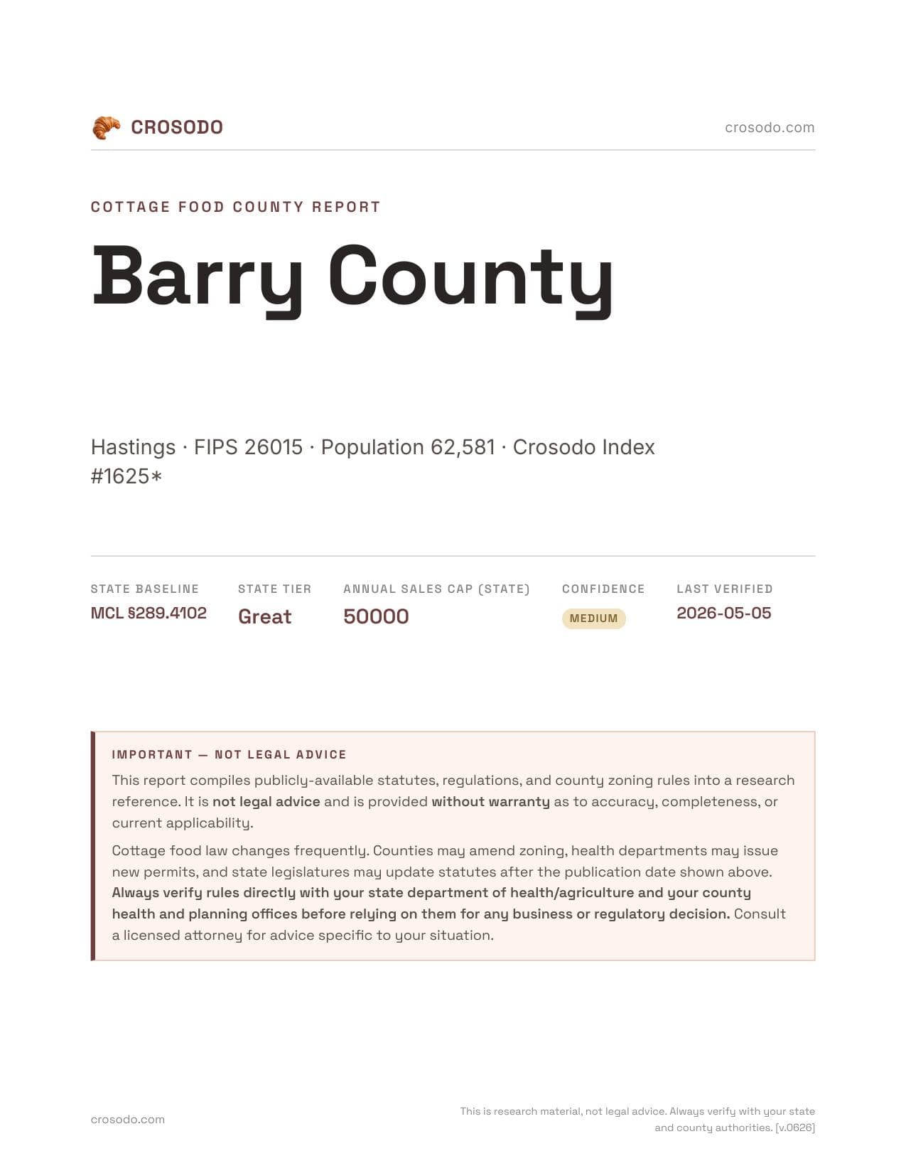 Cover of Barry County county cottage food report