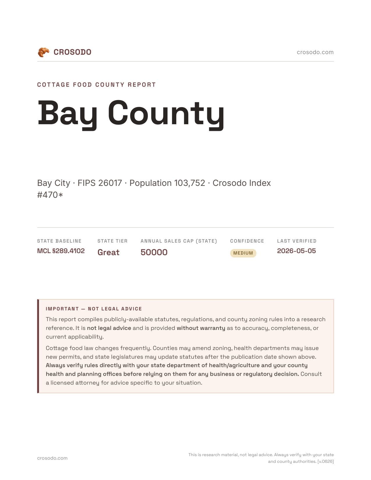 Cover of Bay County county cottage food report