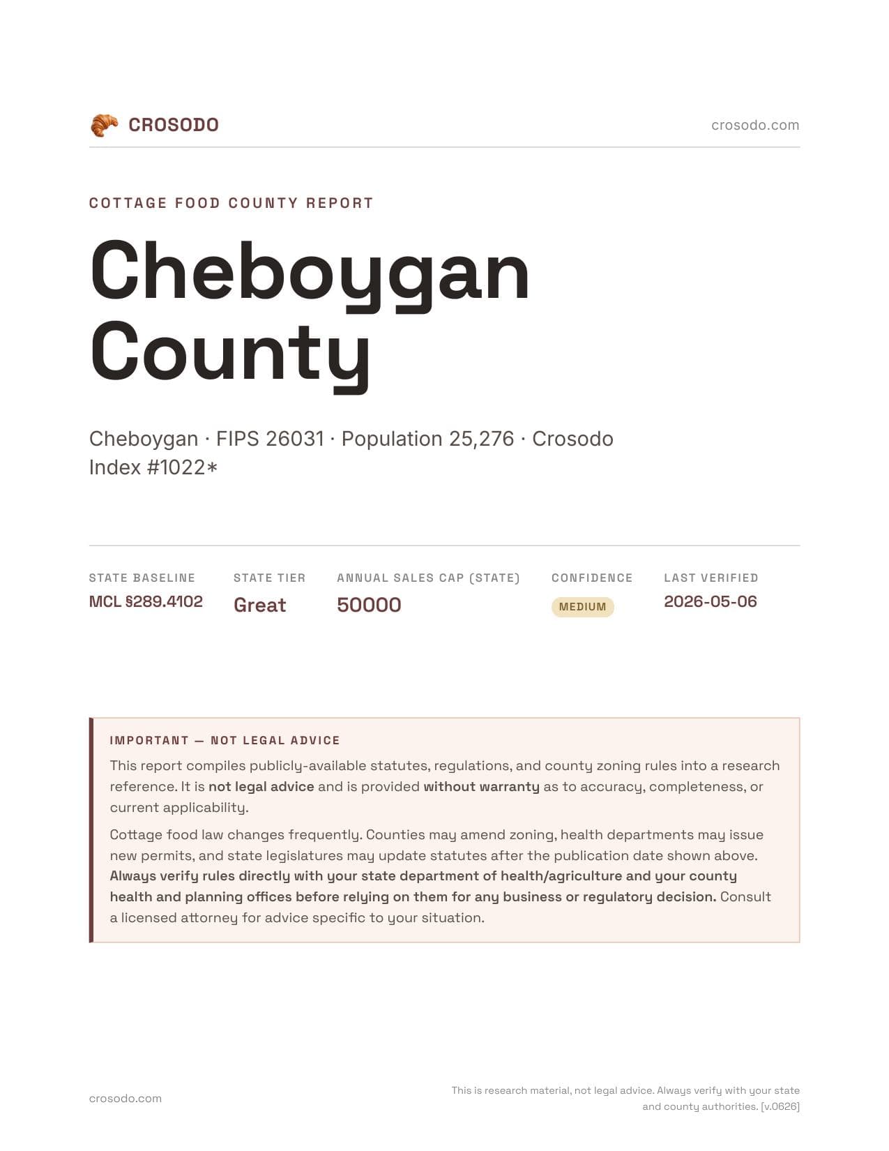 Cover of Cheboygan County county cottage food report