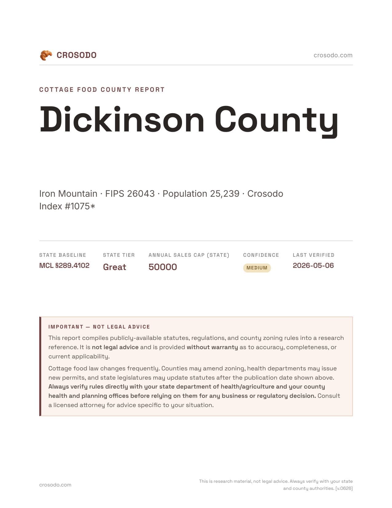 Cover of Dickinson County county cottage food report