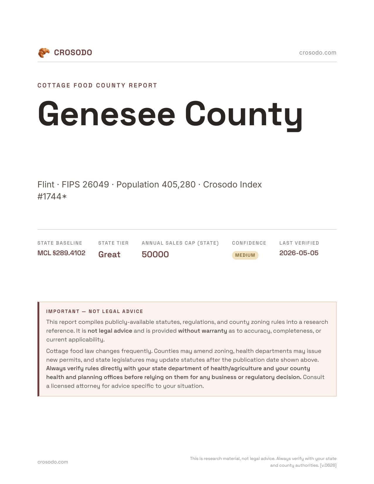 Cover of Genesee County county cottage food report