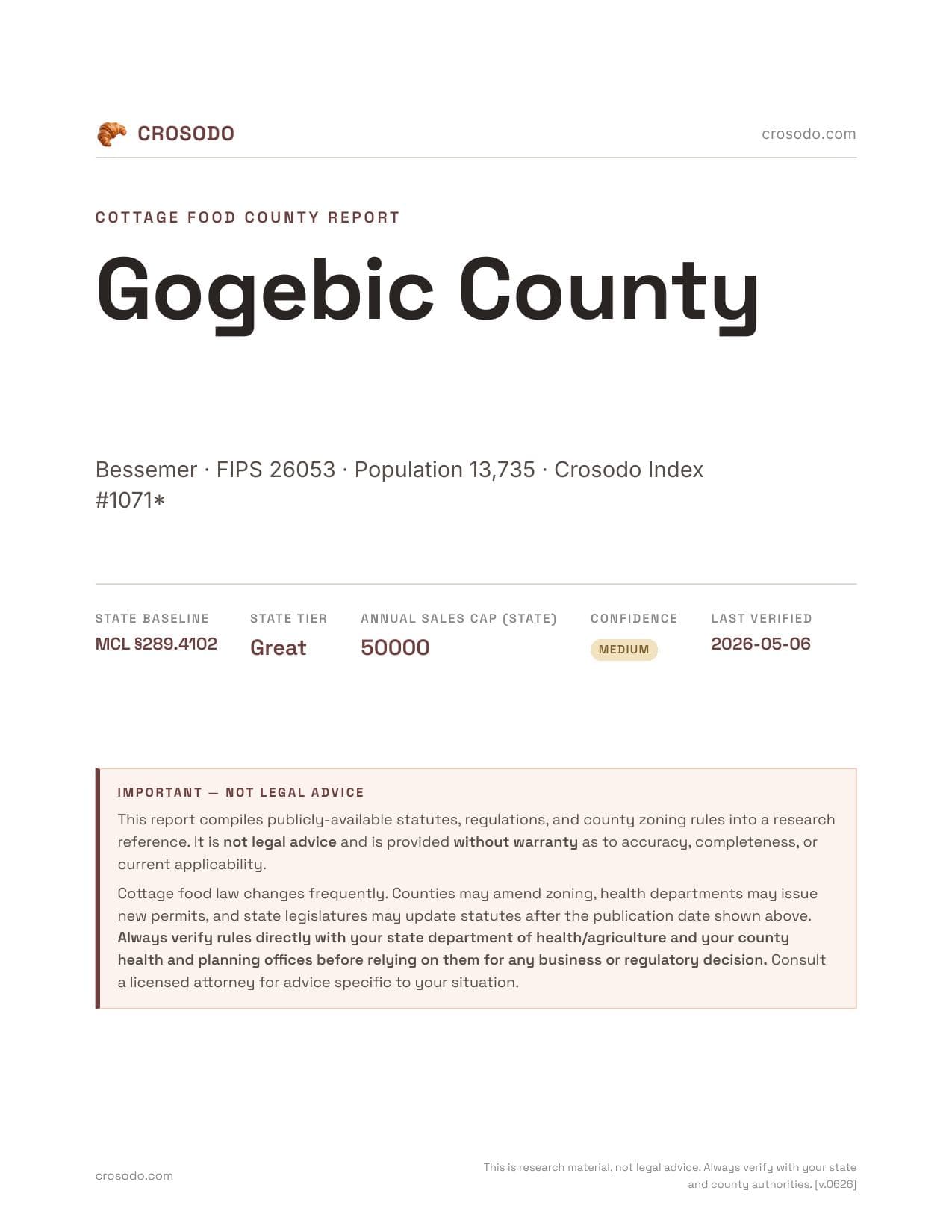 Cover of Gogebic County county cottage food report