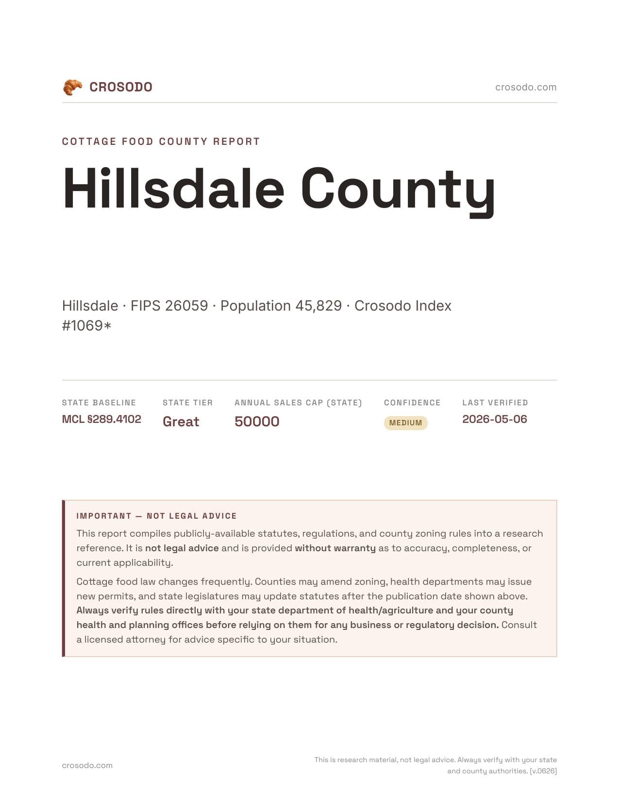 Cover of Hillsdale County county cottage food report