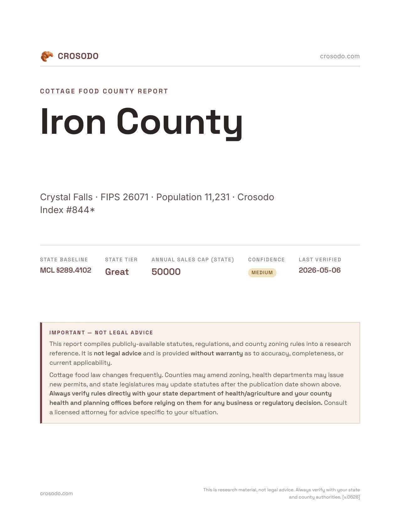 Cover of Iron County county cottage food report