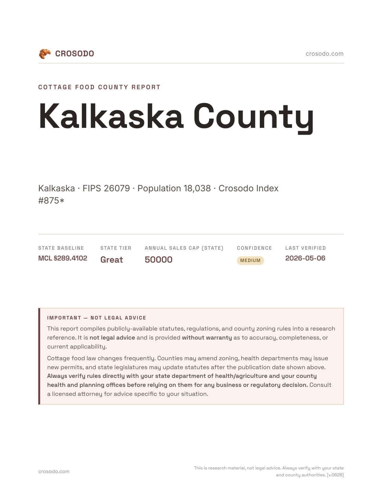 Cover of Kalkaska County county cottage food report