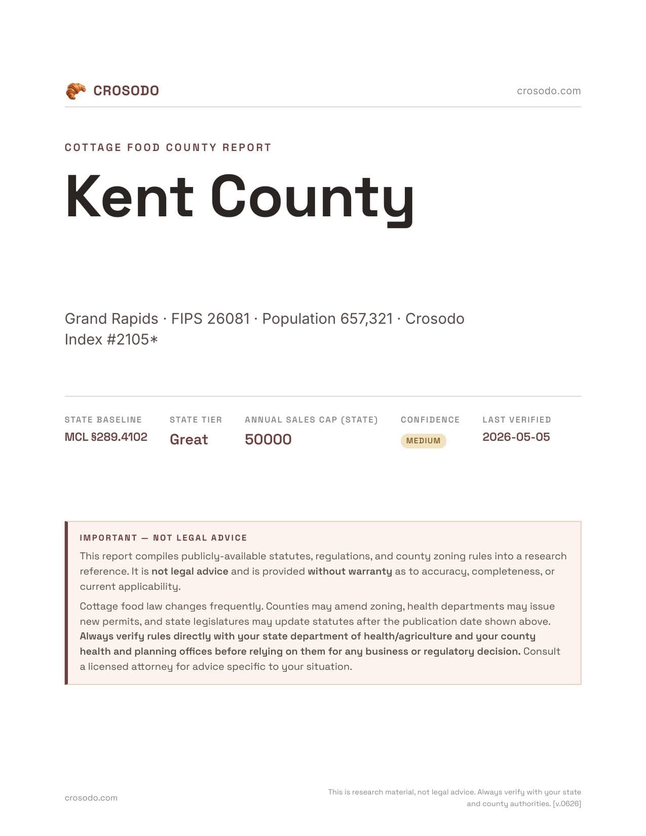 Cover of Kent County county cottage food report