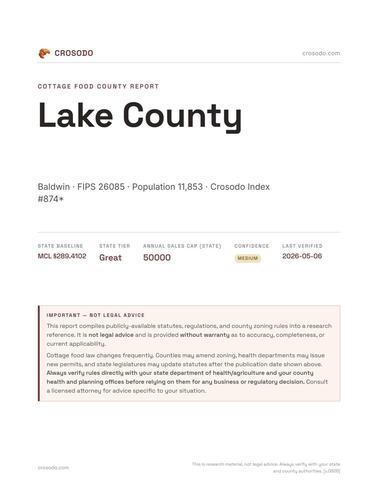 Cover of Lake County county cottage food report