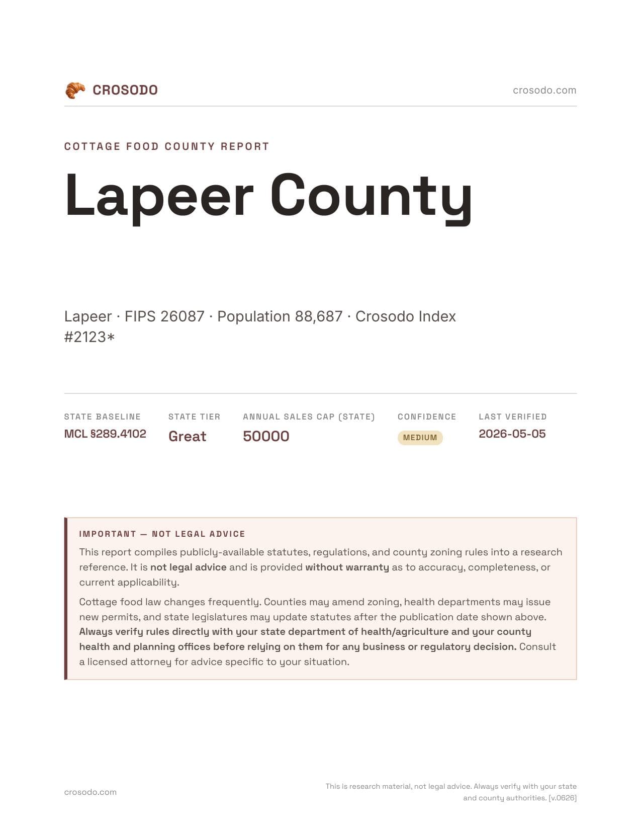 Cover of Lapeer County county cottage food report