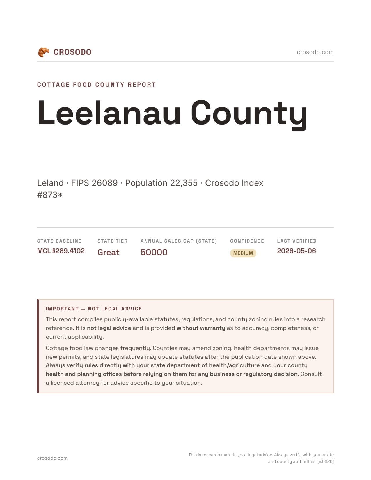 Cover of Leelanau County county cottage food report