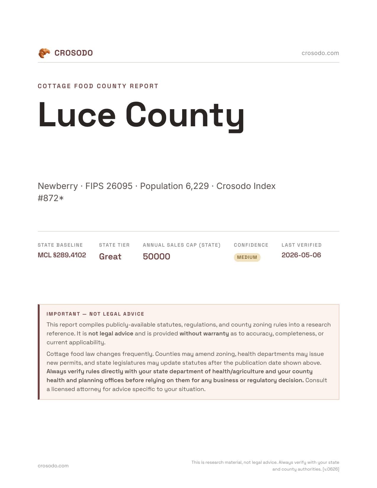Cover of Luce County county cottage food report