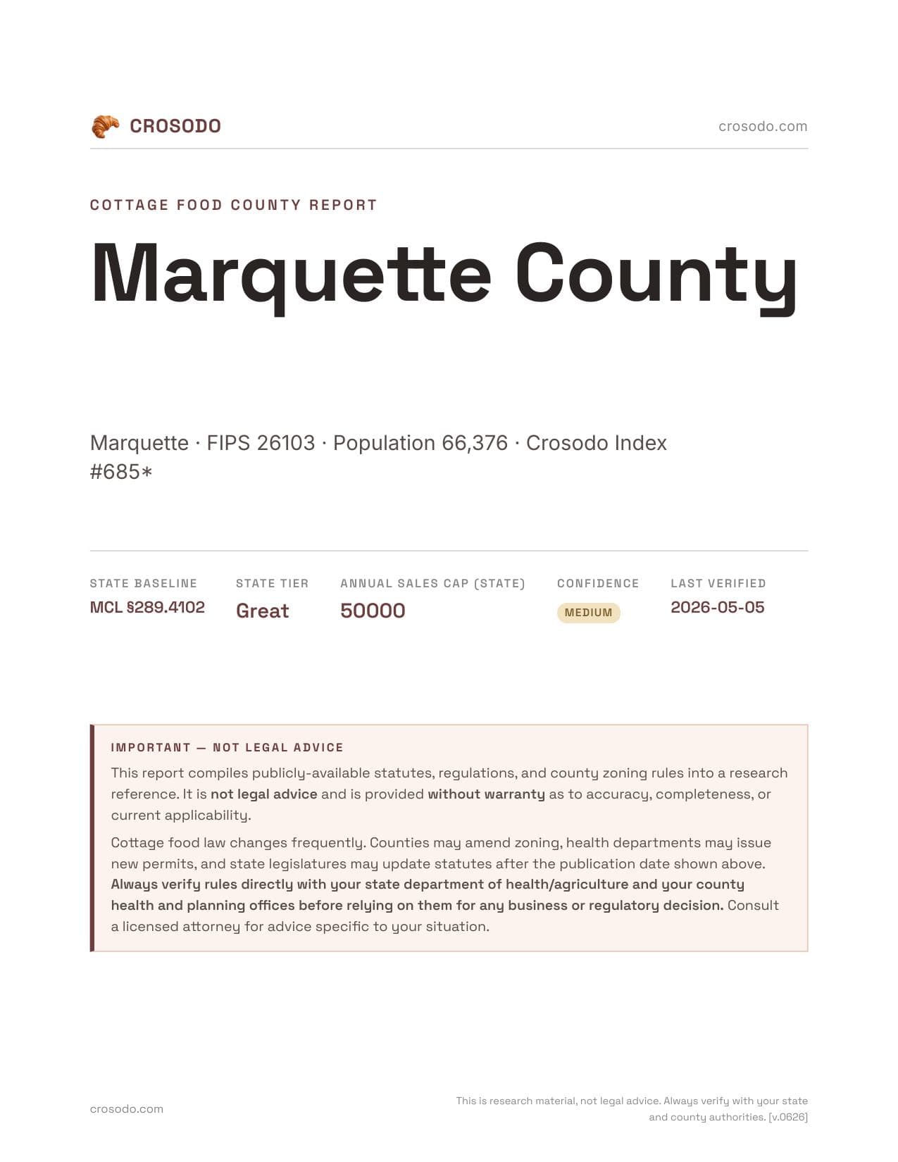 Cover of Marquette County county cottage food report