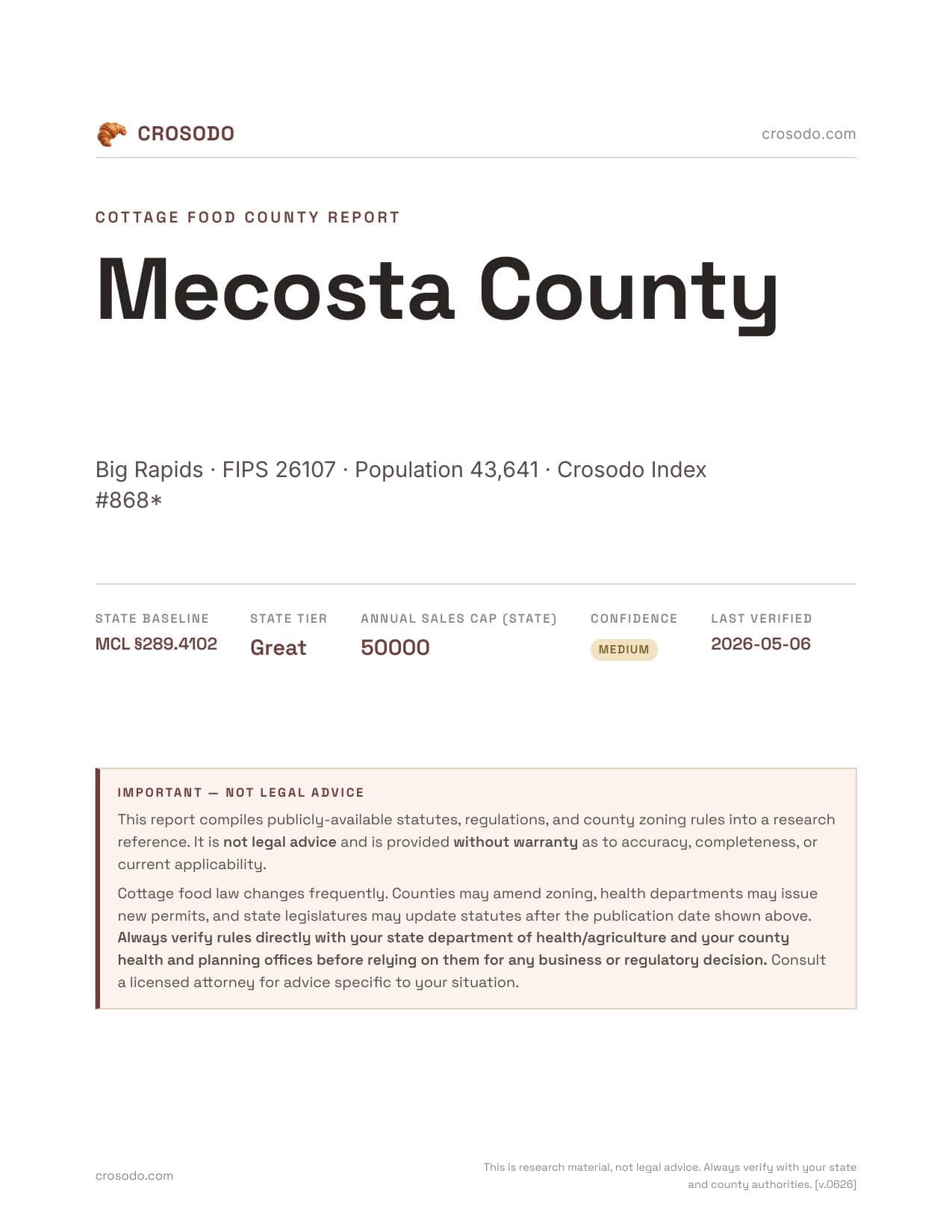 Cover of Mecosta County county cottage food report