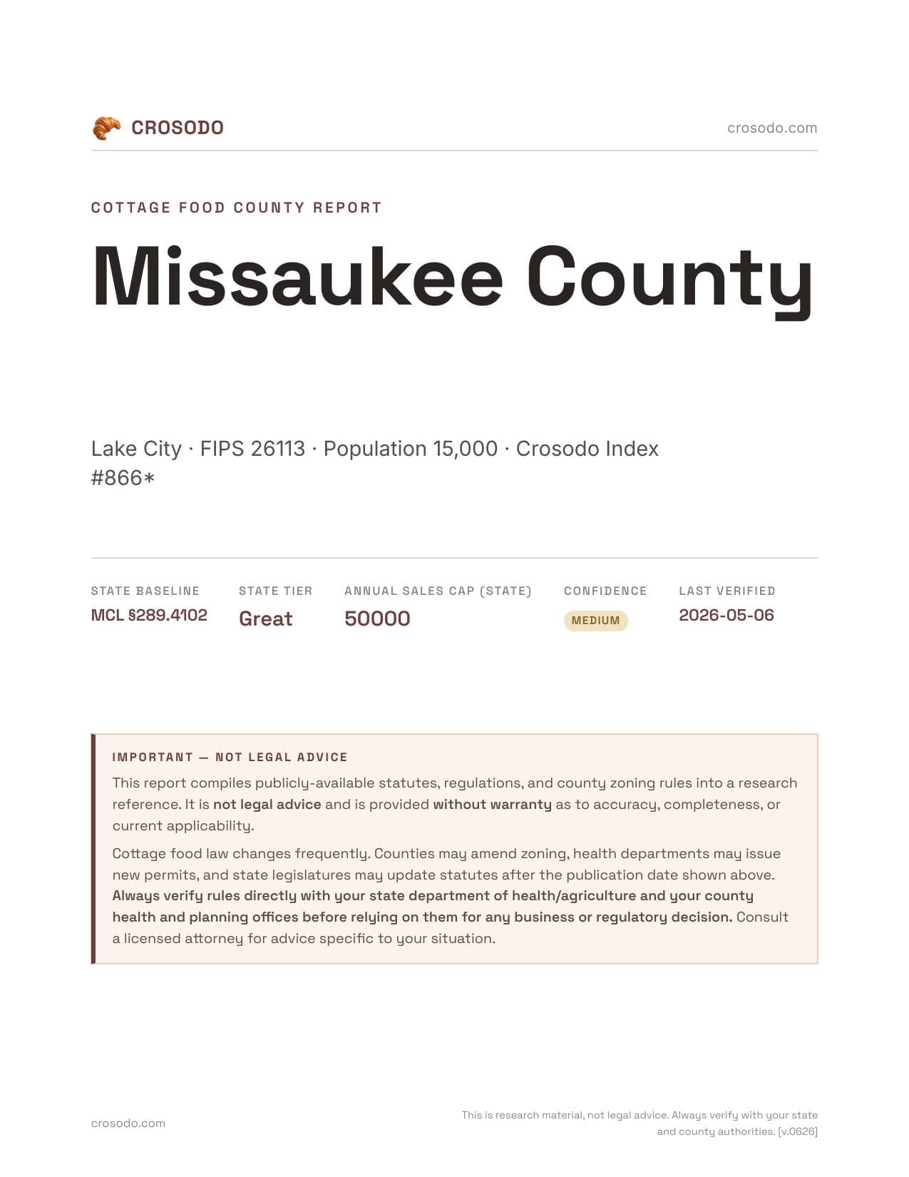 Cover of Missaukee County county cottage food report