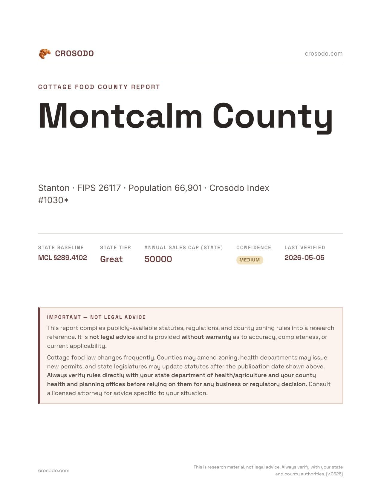 Cover of Montcalm County county cottage food report