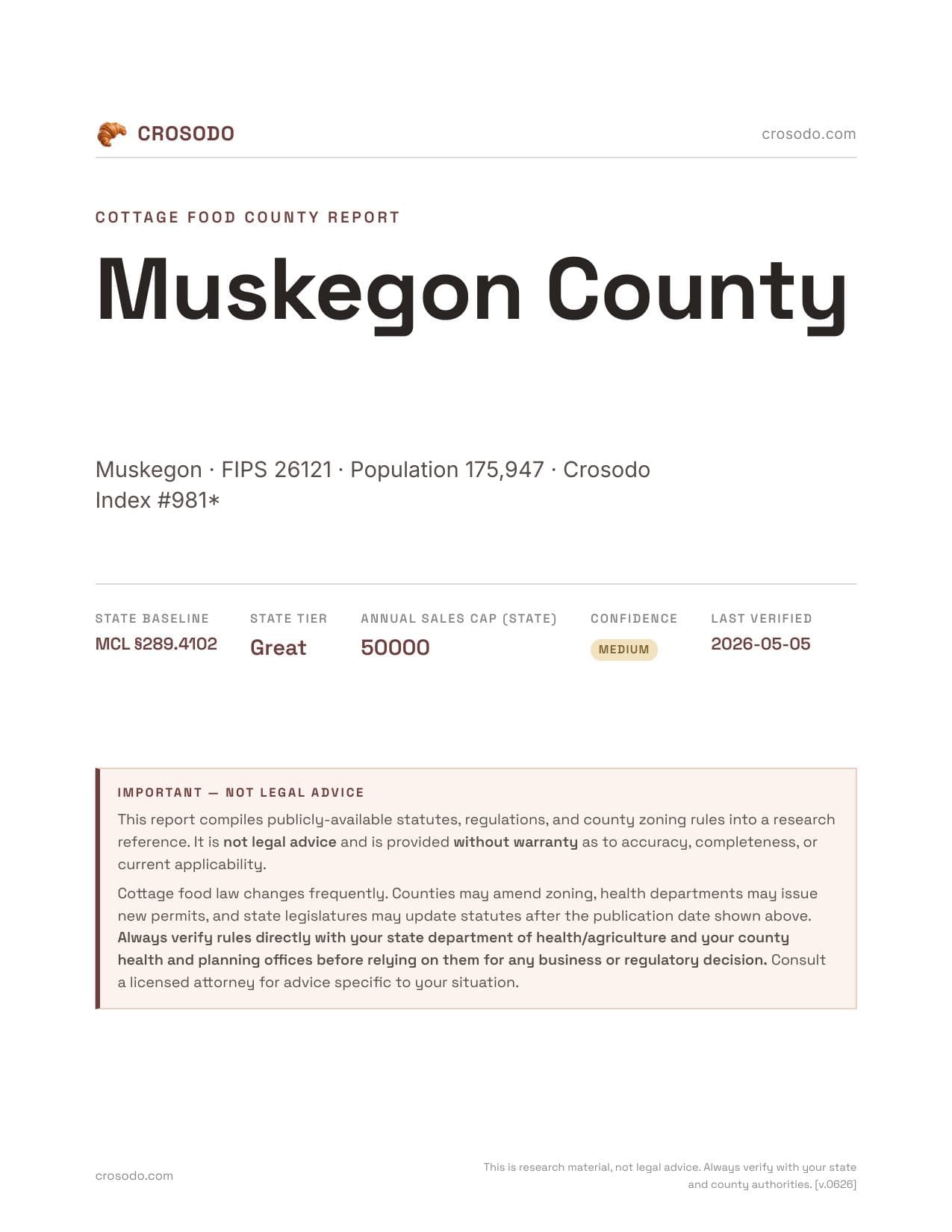 Cover of Muskegon County county cottage food report