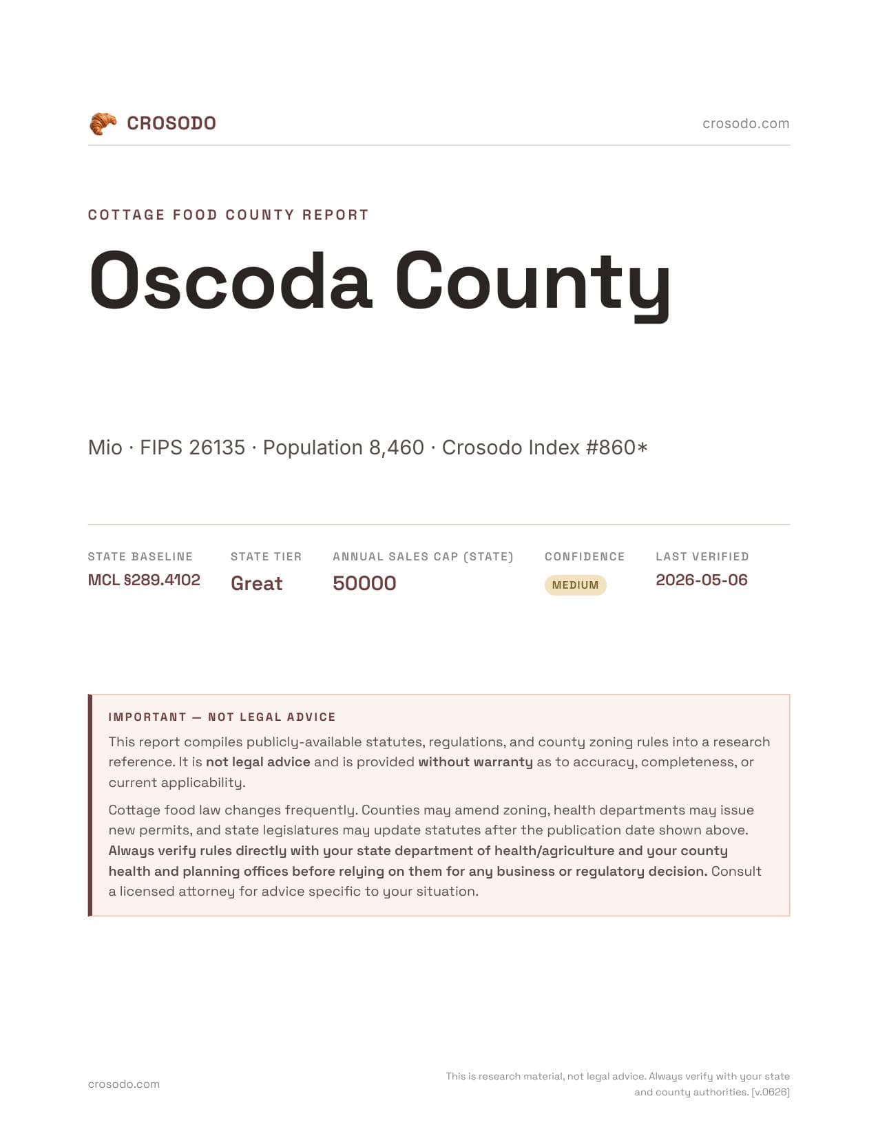 Cover of Oscoda County county cottage food report