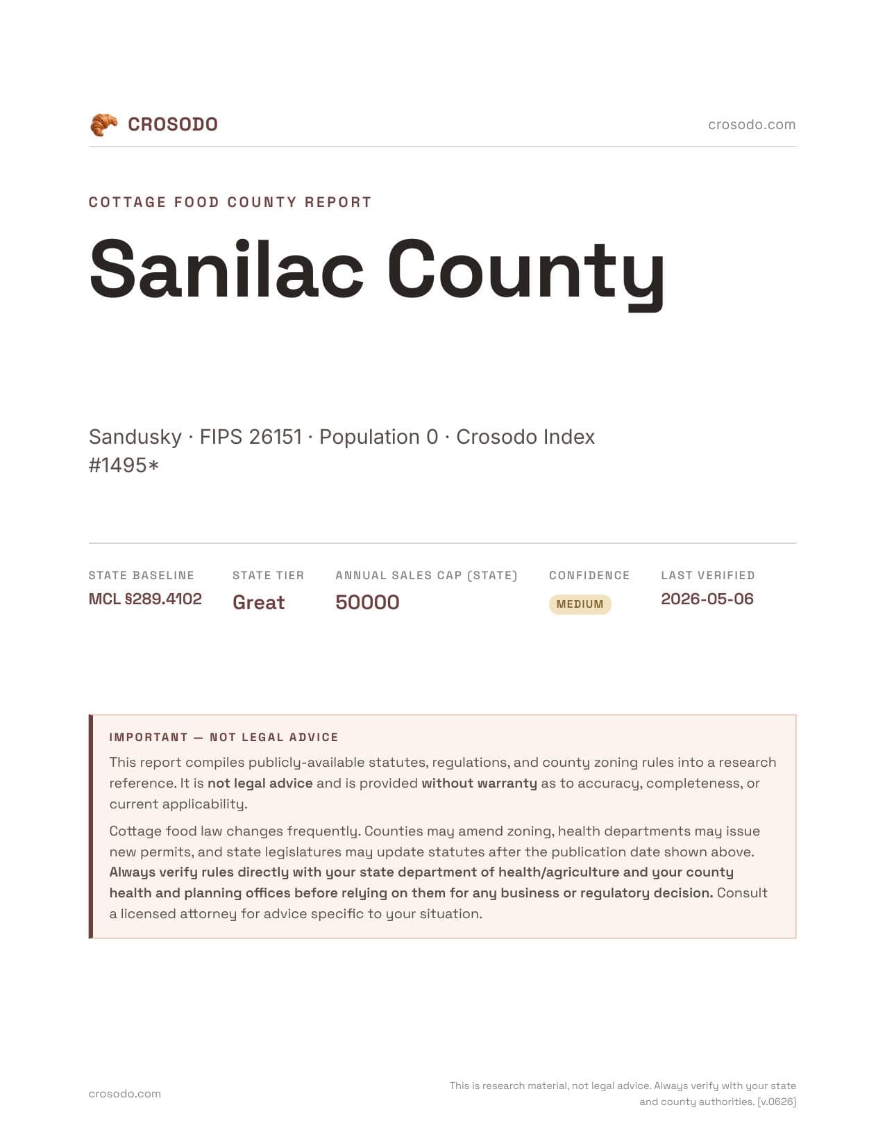 Cover of Sanilac County county cottage food report
