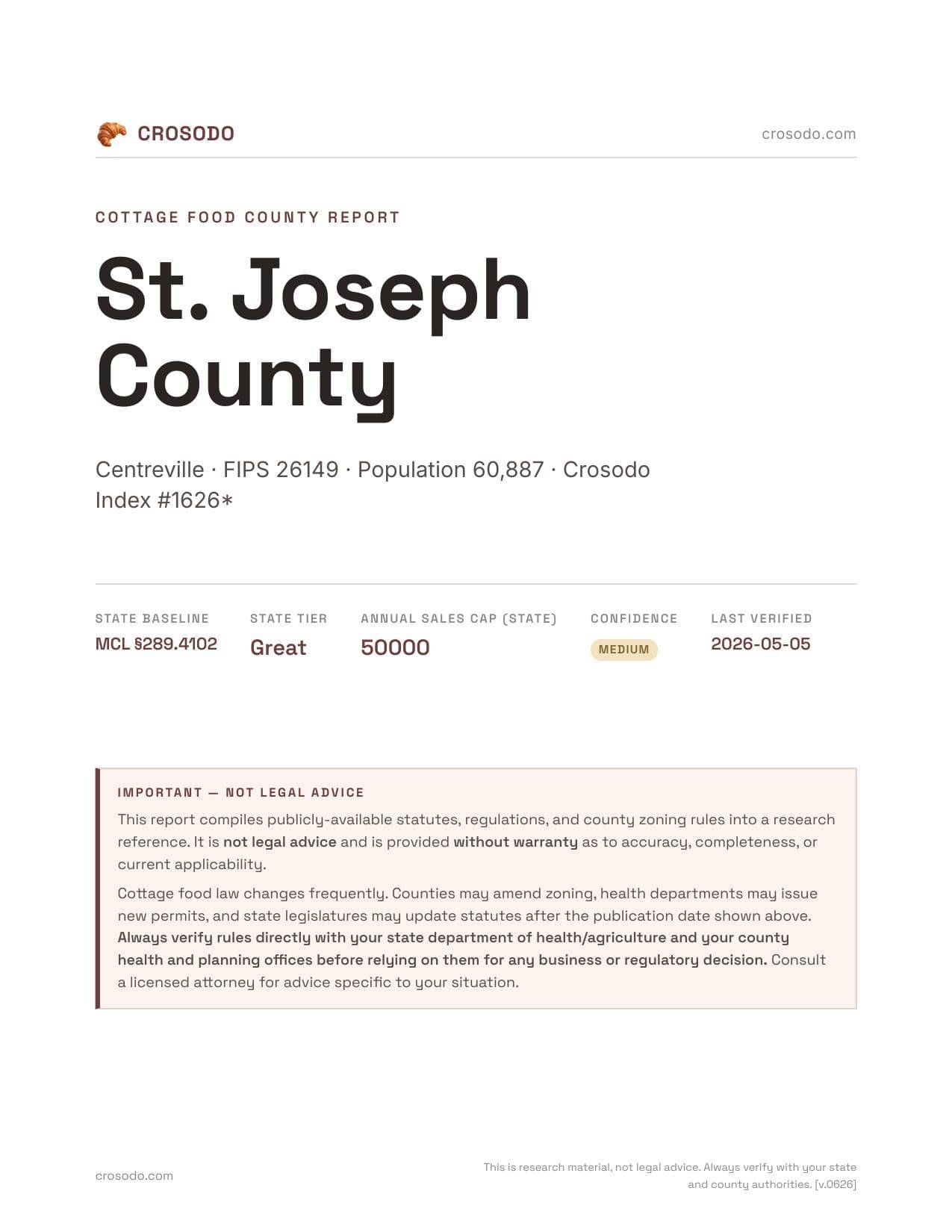 Cover of St. Joseph County county cottage food report