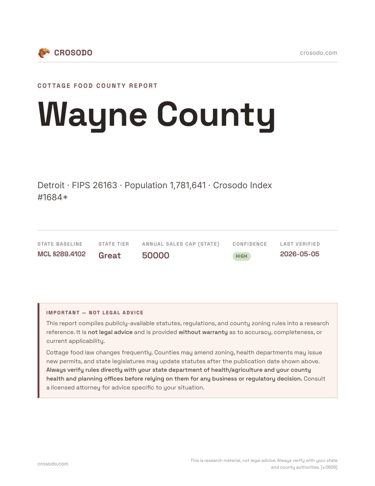 Cover of Wayne County county cottage food report