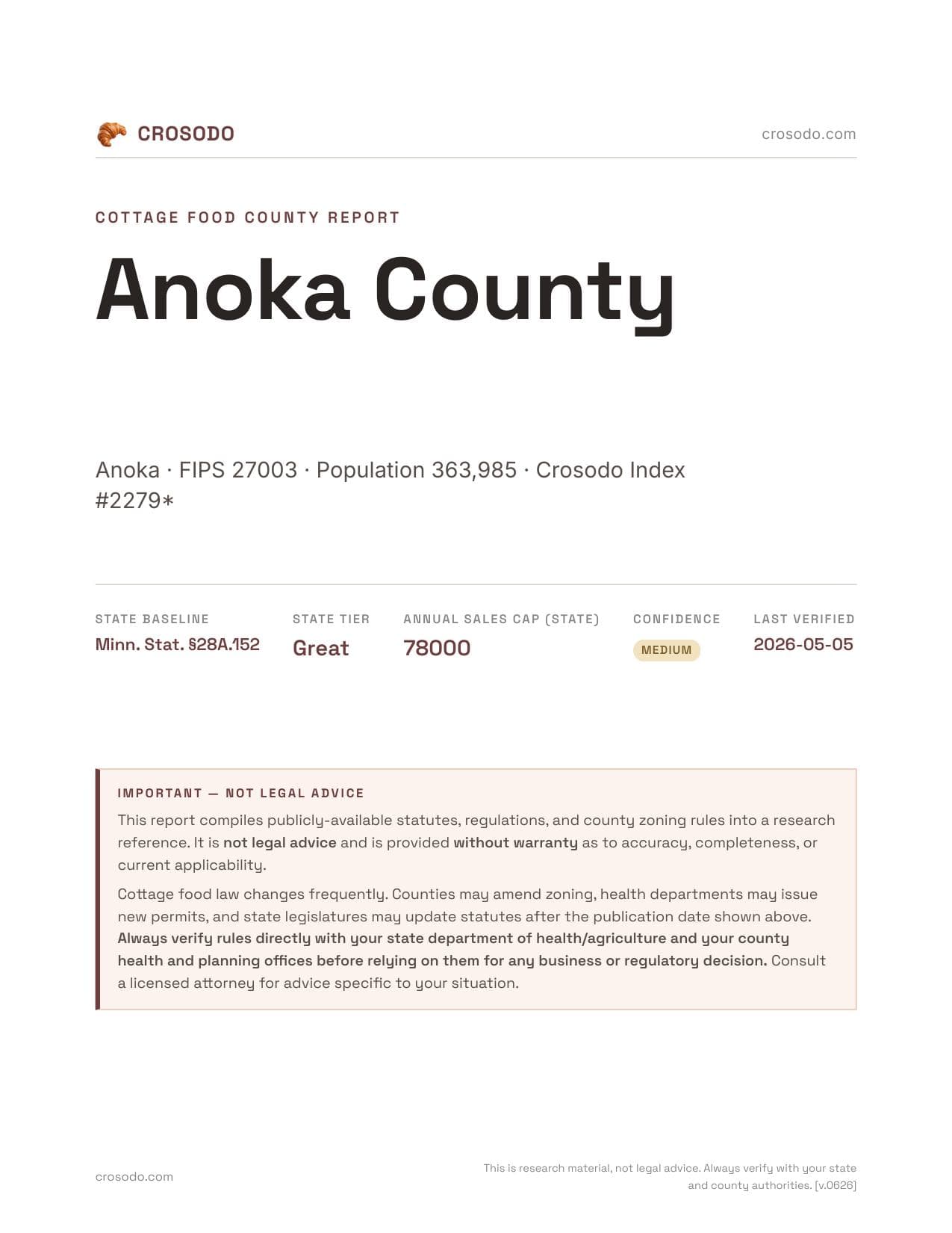 Cover of Anoka County county cottage food report