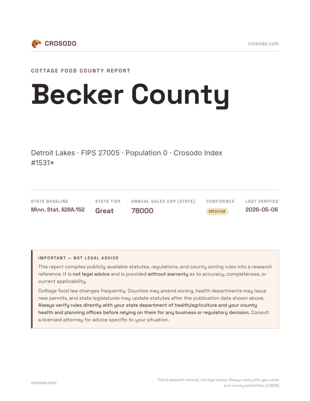 Cover of Becker County county cottage food report